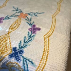 Vintage White and Colored Chenille Bedspread 75 x 105